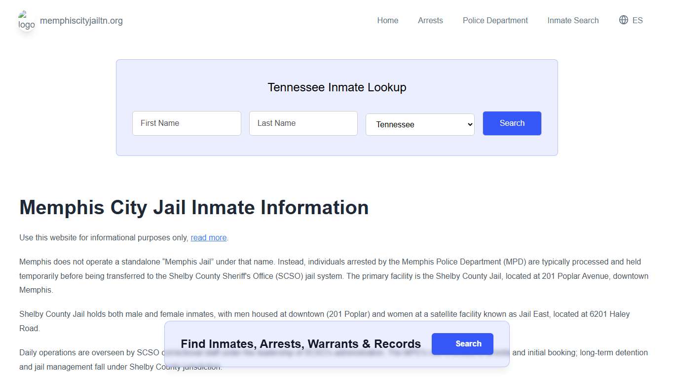 Memphis Jail, TN Inmate Roster, Municipal Jail Info